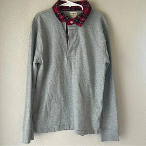 J. Crew Crewcuts Boys' grey long-sleeve tartan plaid polo shirt L 100% cotton